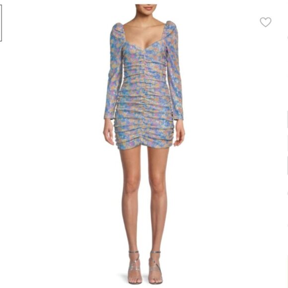 SAYLOR Lawren Iridescent Sequin Retro Party Mini Puff Sleeve Dress Size Large